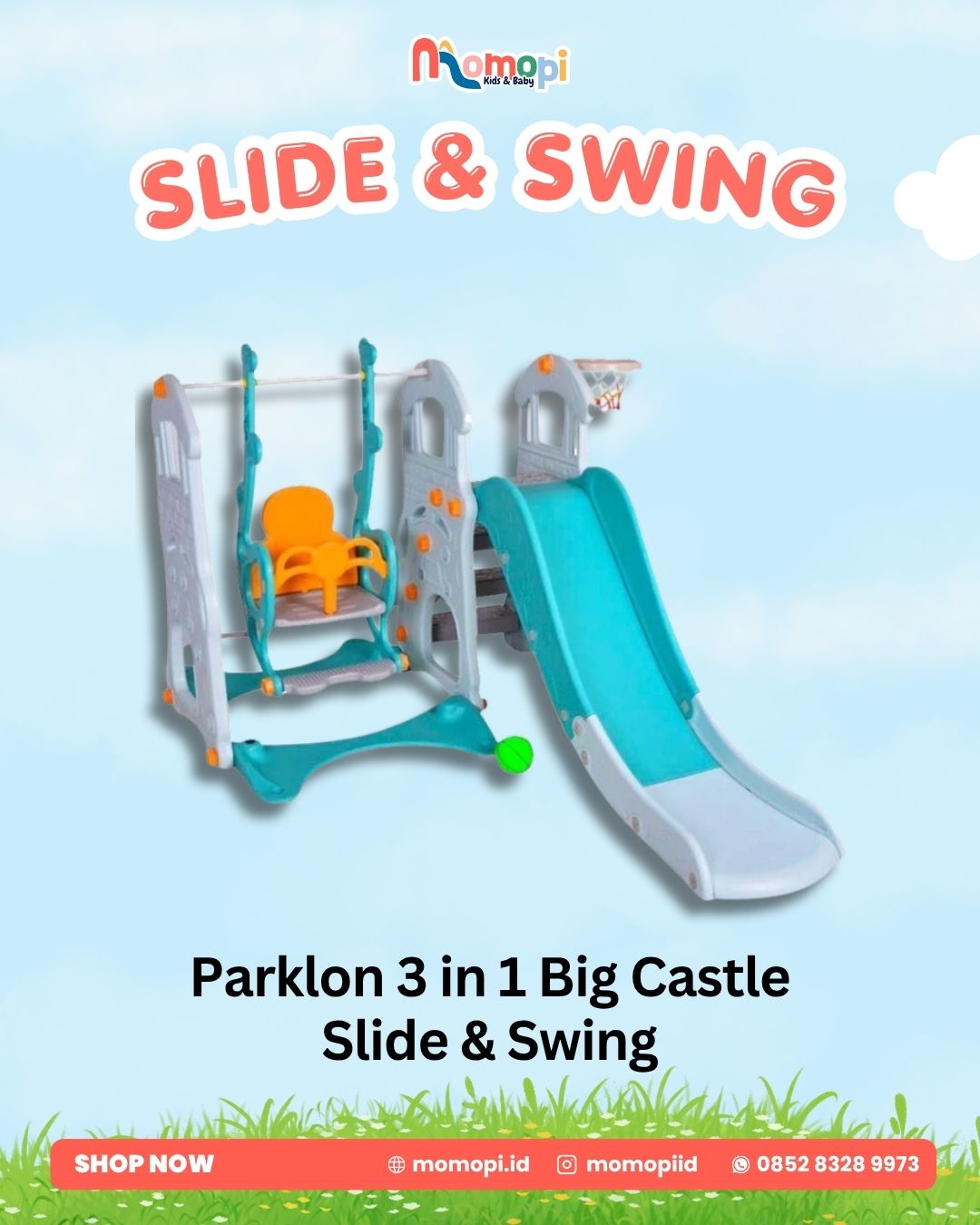 Parklon Big Castle 3in1 Fun Slide & Swing